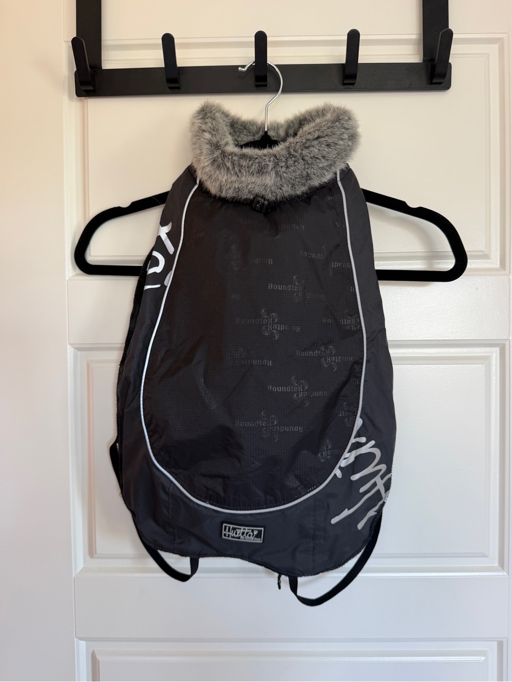 Hurrta Insulated Black Dog Coat with Faux-Fur Collar